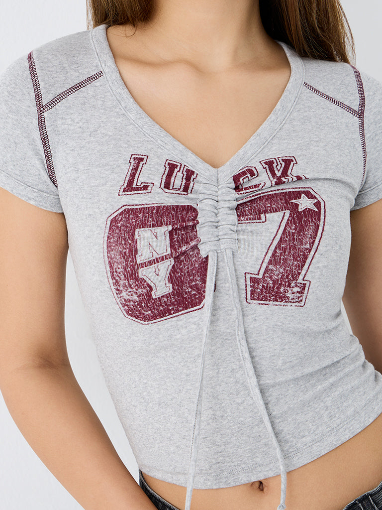 Nuon Grey Ruched Cotton-Blend T-Shirt