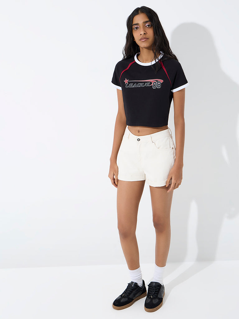 Nuon Black Graphic Printed Cotton-Blend T-Shirt