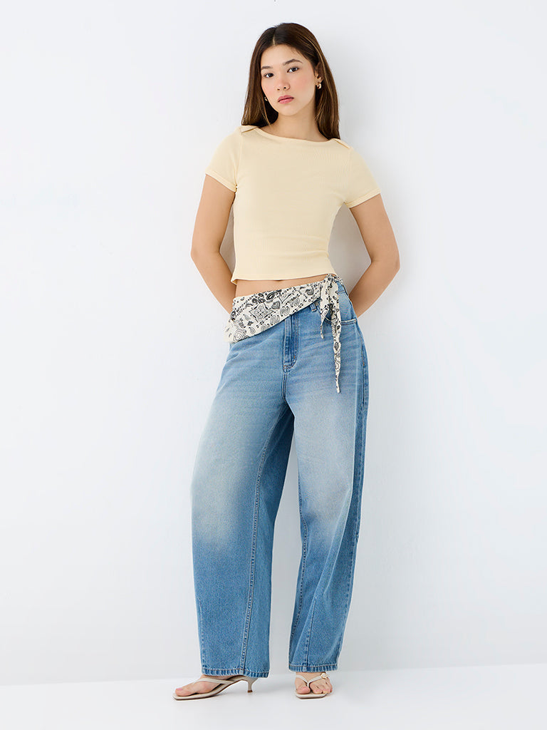 Nuon Light Yellow Ribbed Cotton-Blend T-Shirt