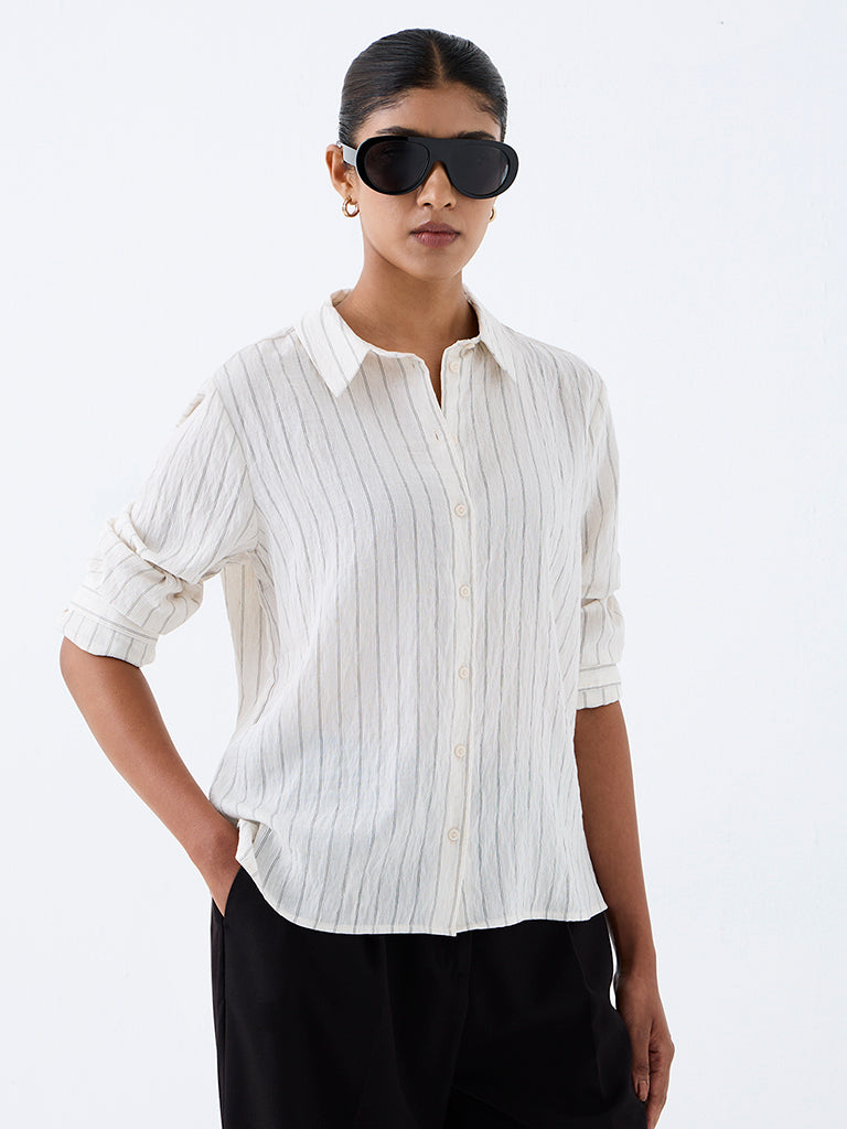 Wardrobe Ivory Striped Cotton-Blend Shirt