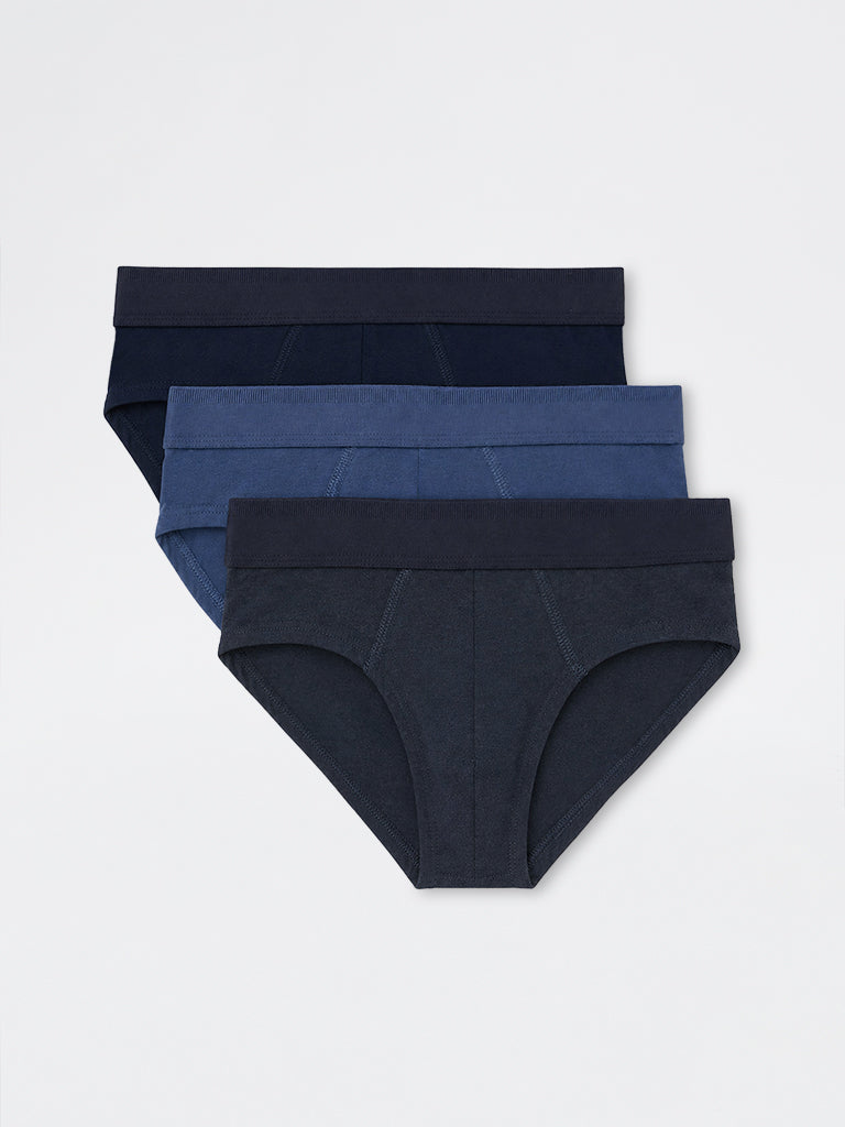 WES Lounge Blue Relaxed-Fit Cotton-Blend Briefs- Pack of 3