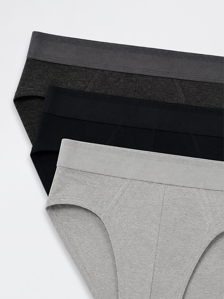 WES Lounge Grey Relaxed-Fit Cotton-Blend Briefs- Pack of 3