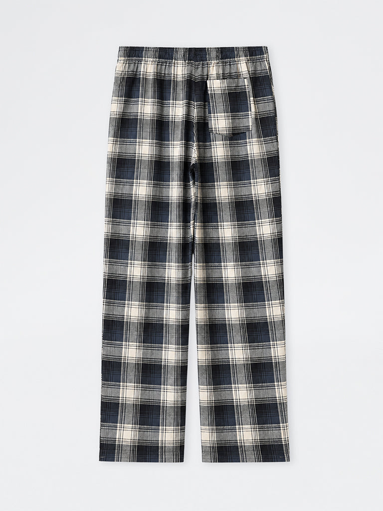 WES Lounge Navy Checkered Straight-Fit Cotton Pyjamas