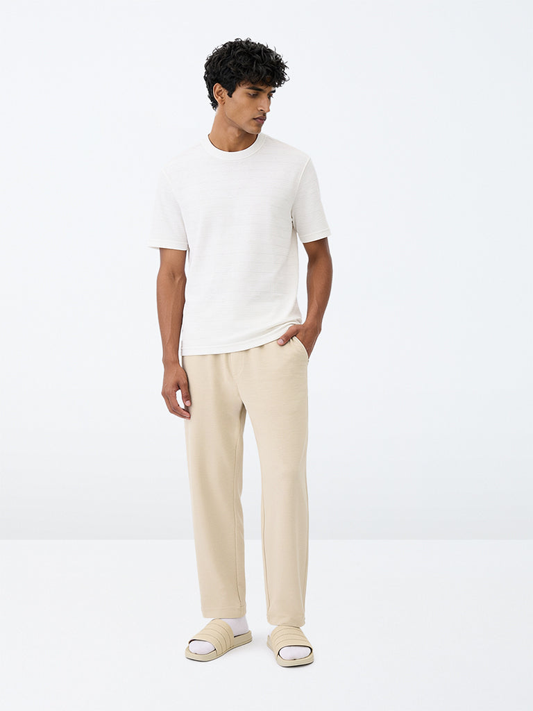 WES Lounge Beige Melange Straight-Fit Cotton-Blend Pyjamas