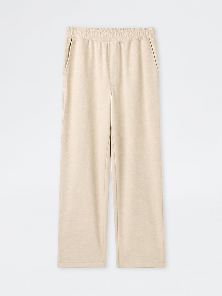 WES Lounge Beige Melange Straight-Fit Cotton-Blend Pyjamas