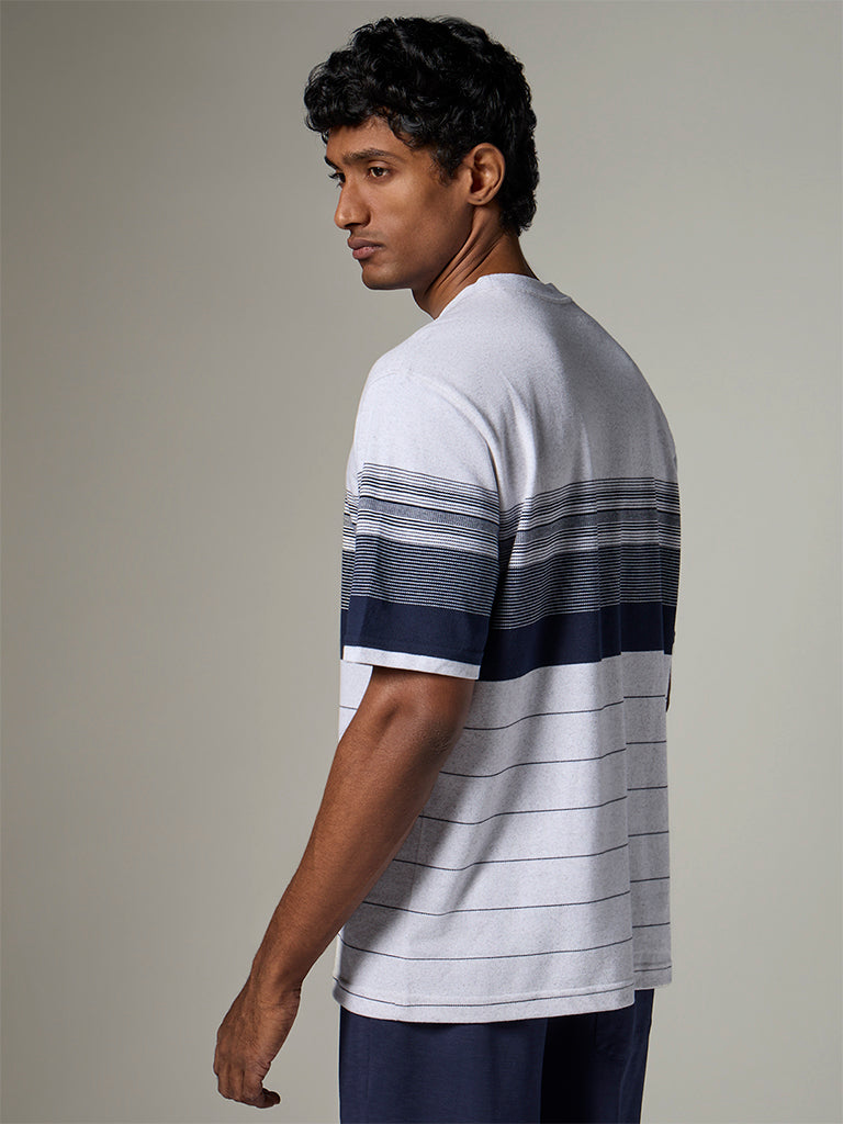 WES Lounge Navy Waffle-Textured Mid-Rise Cotton-Blend Shorts