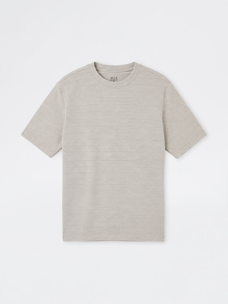 WES Lounge Grey Self-Striped Relaxed-Fit T-Shirt