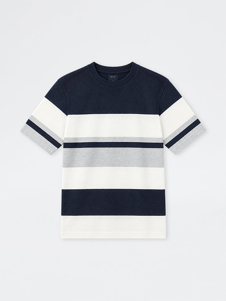 WES Lounge Navy Striped Relaxed-Fit Cotton-Blend T-Shirt