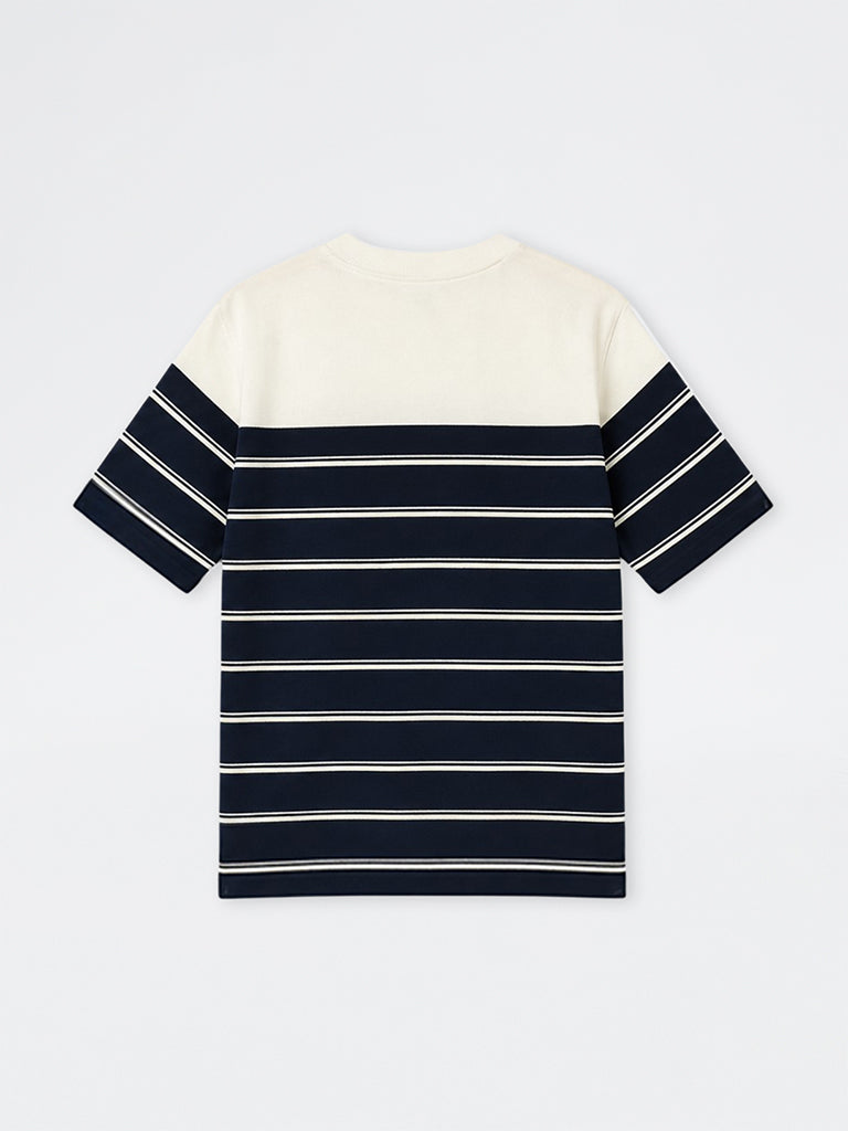 WES Lounge Navy Striped Relaxed-Fit Cotton-Blend T-Shirt