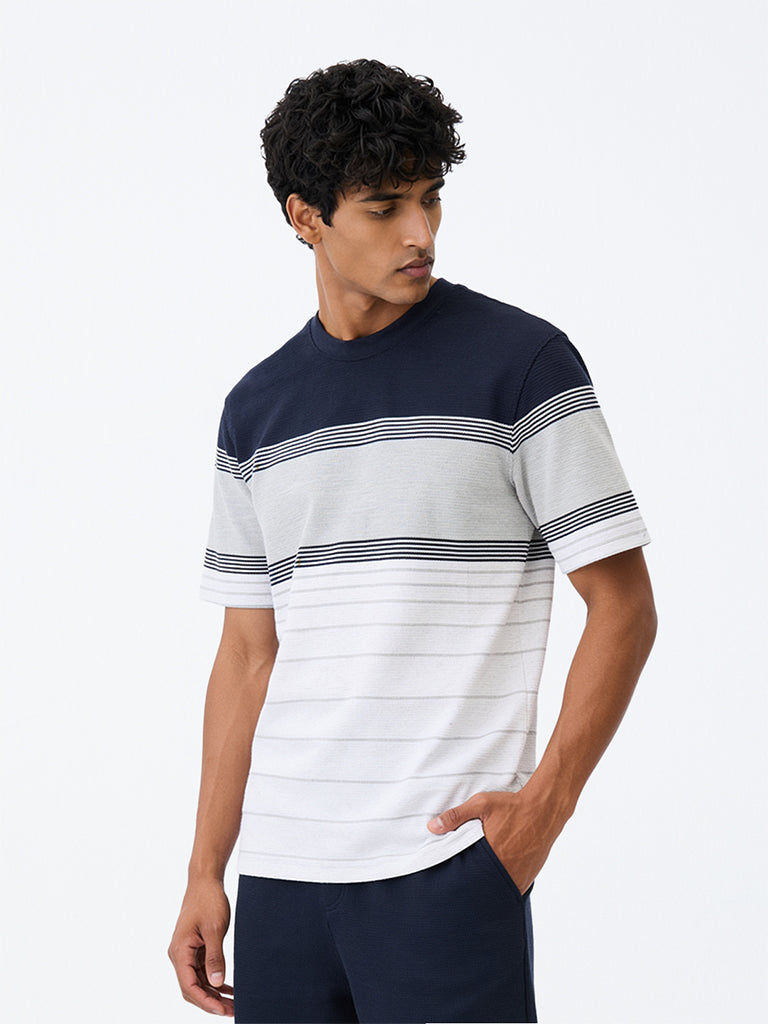 WES Lounge Multicolour Striped Relaxed-Fit Cotton-Blend T-Shirt