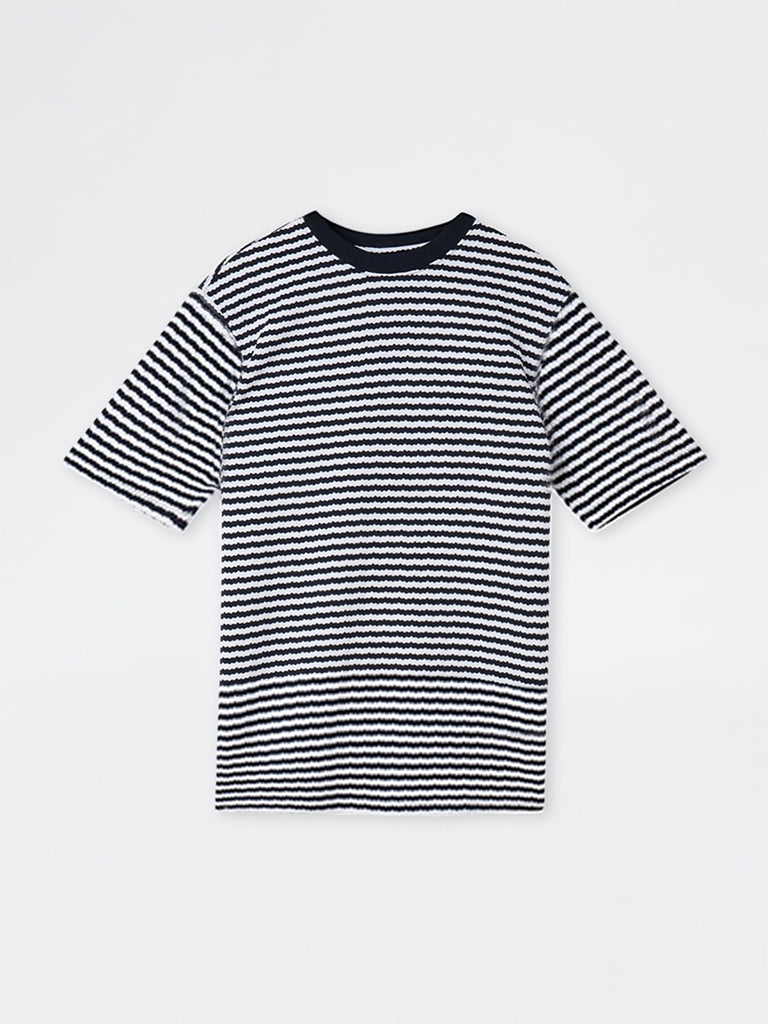WES Lounge Navy Abstract Pattern Relaxed-Fit Cotton-Blend T-Shirt