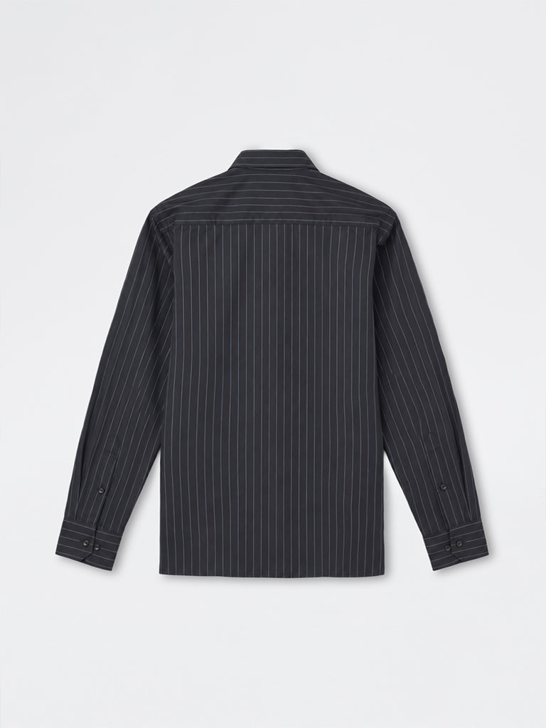 WES Formals Black Pinstriped Slim-Fit Cotton Shirt