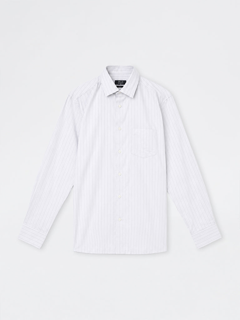 WES Formals Grey Pinstriped Relaxed-Fit Cotton Shirt