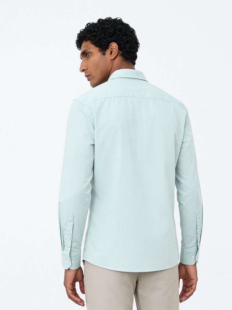 WES Formals Mint Solid Slim-Fit Cotton Shirt
