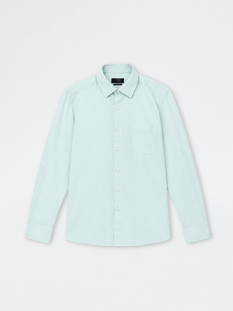 WES Formals Mint Solid Slim-Fit Cotton Shirt