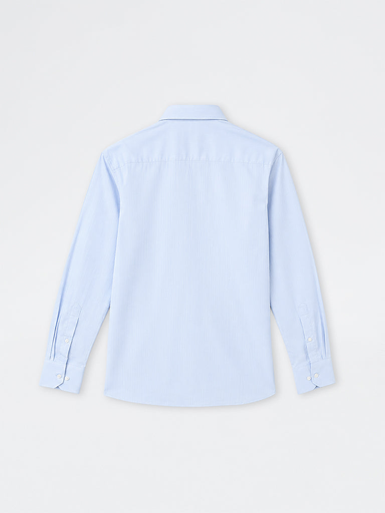 WES Formals Light Blue Solid Slim-Fit Cotton Shirt