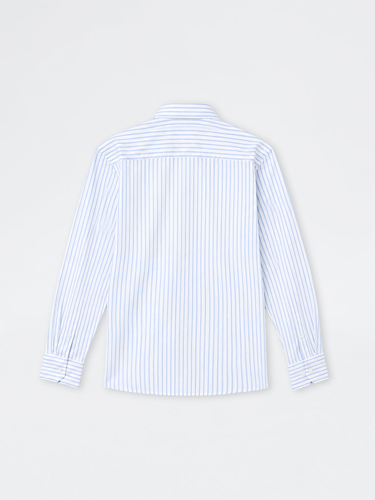 WES Formals Light Blue Striped Slim-Fit Cotton Shirt