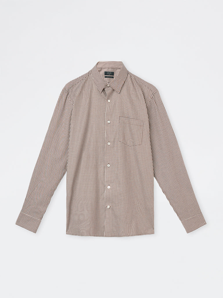 WES Formals Brown Checks Pattern Relaxed-Fit Cotton Shirt