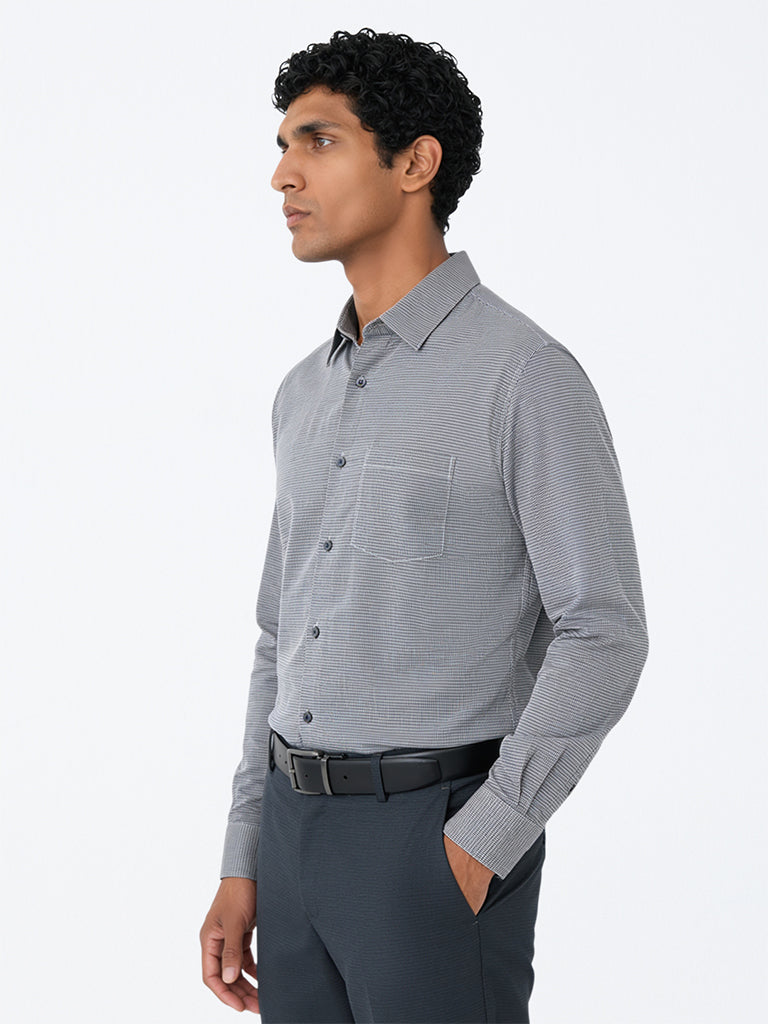 WES Formals Black Houndstooth Pattern Relaxed-Fit Cotton Shirt