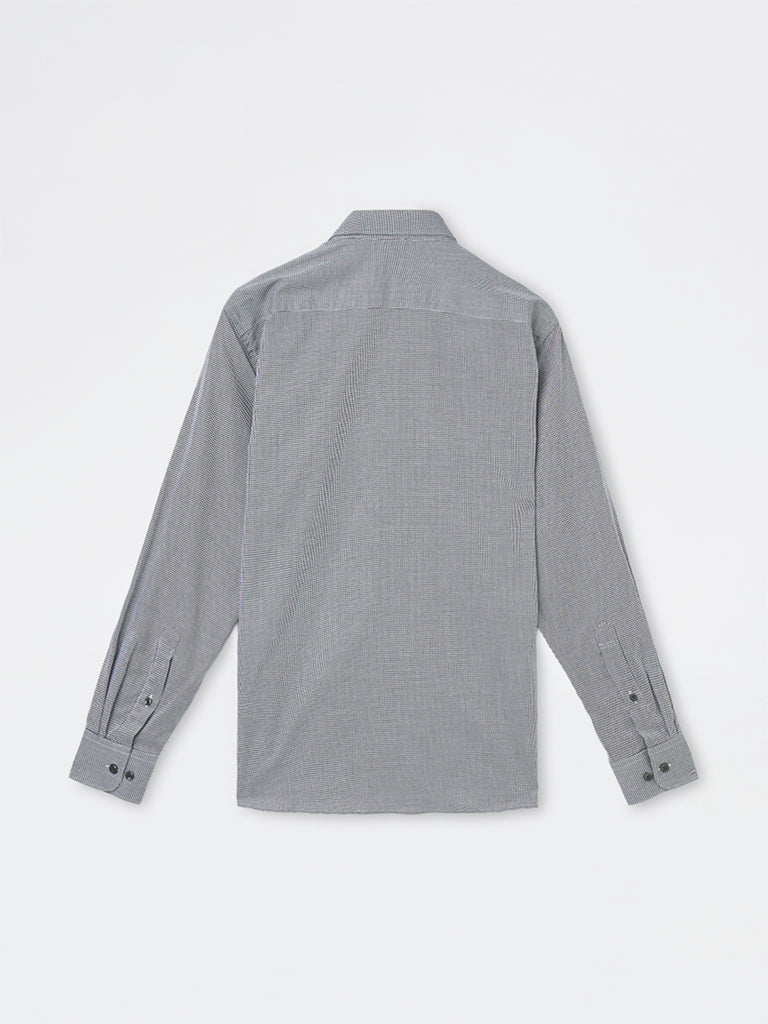 WES Formals Black Houndstooth Pattern Relaxed-Fit Cotton Shirt