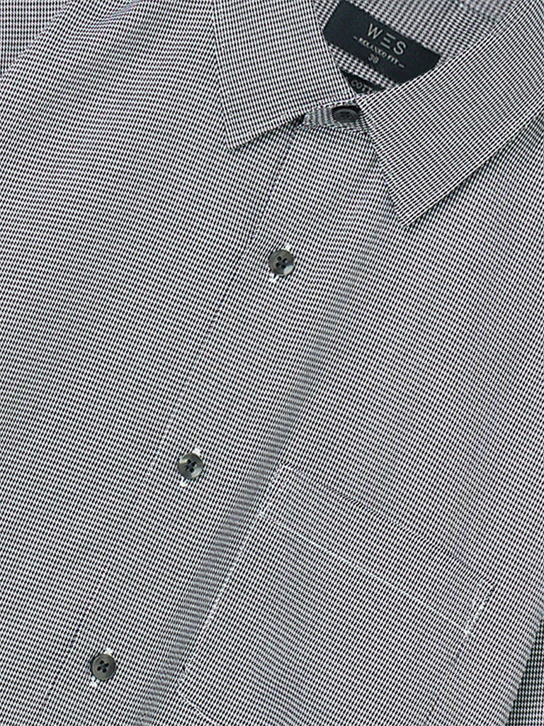 WES Formals Black Houndstooth Pattern Relaxed-Fit Cotton Shirt