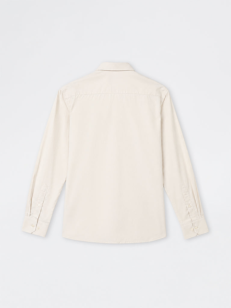 WES Formals Off-White Solid Relaxed-Fit Cotton Shirt