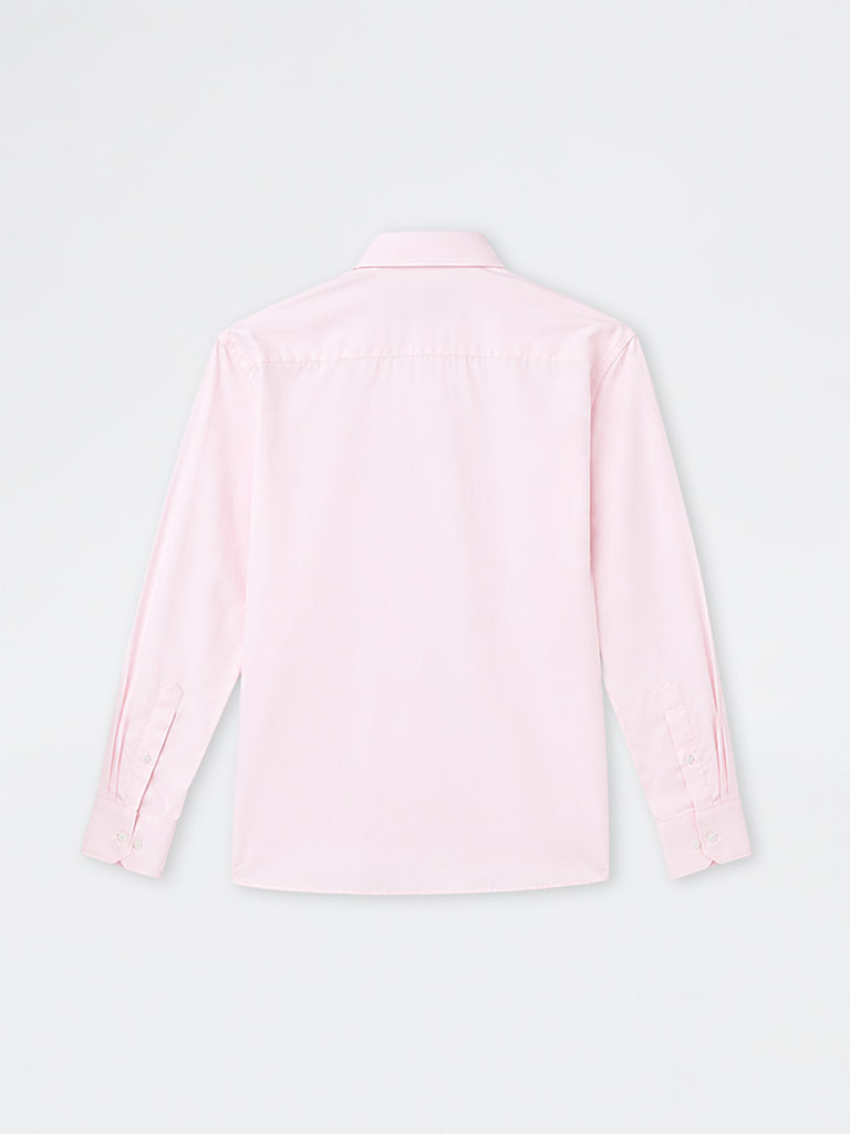WES Formals Light Pink Solid Slim-Fit Cotton Shirt