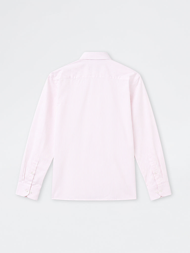 WES Formals Light Pink Striped Slim-Fit Cotton Shirt