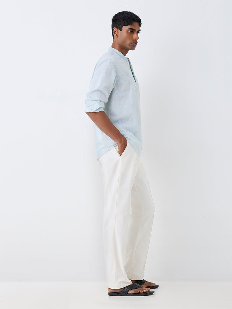 Kala by ETA Off-White Seam-Detailed Relaxed-Fit Mid-Rise Cotton Pants
