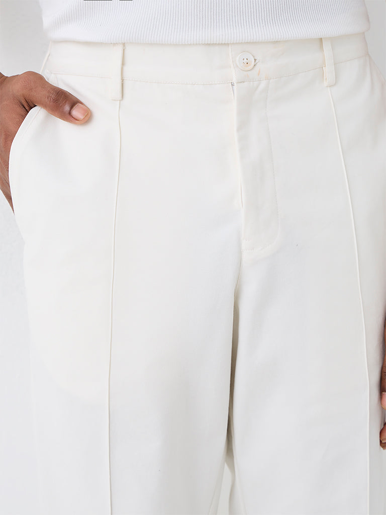 Kala by ETA Off-White Seam-Detailed Relaxed-Fit Mid-Rise Cotton Pants