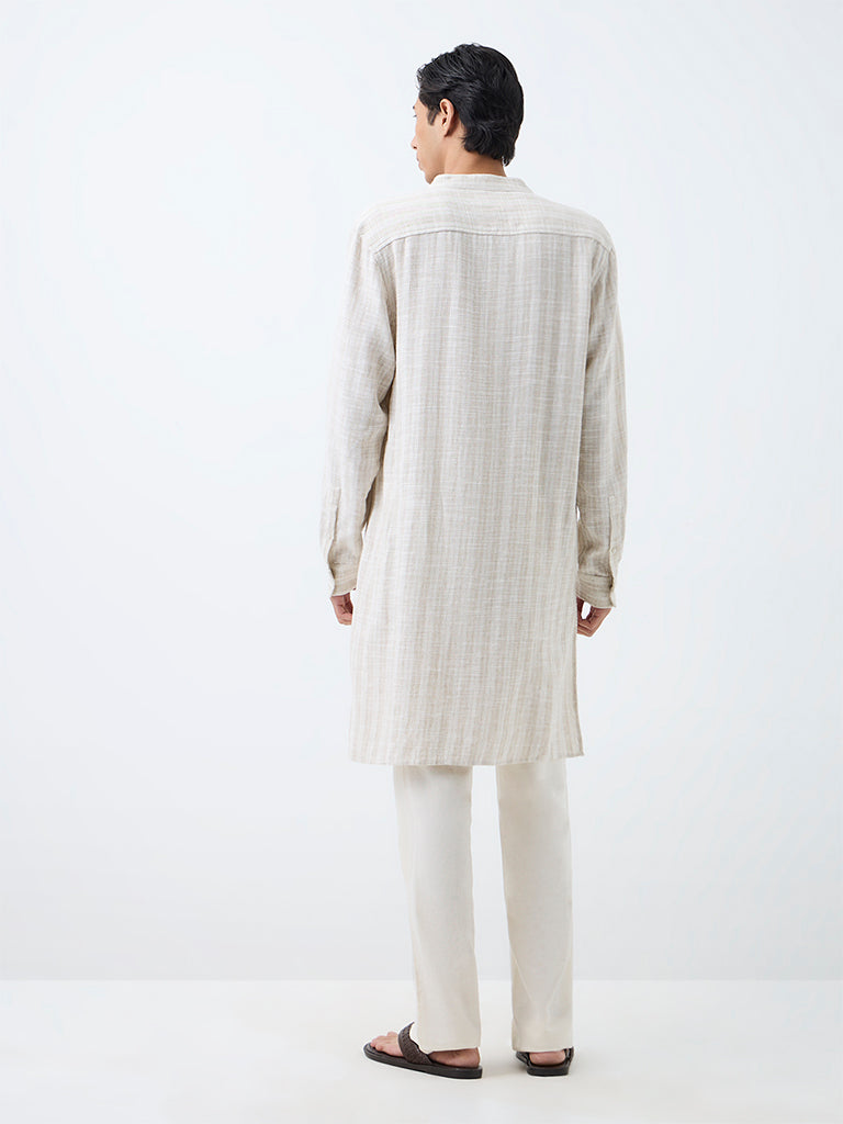 Kala by ETA Light Beige Striped Relaxed-Fit Cotton-Blend Kurta