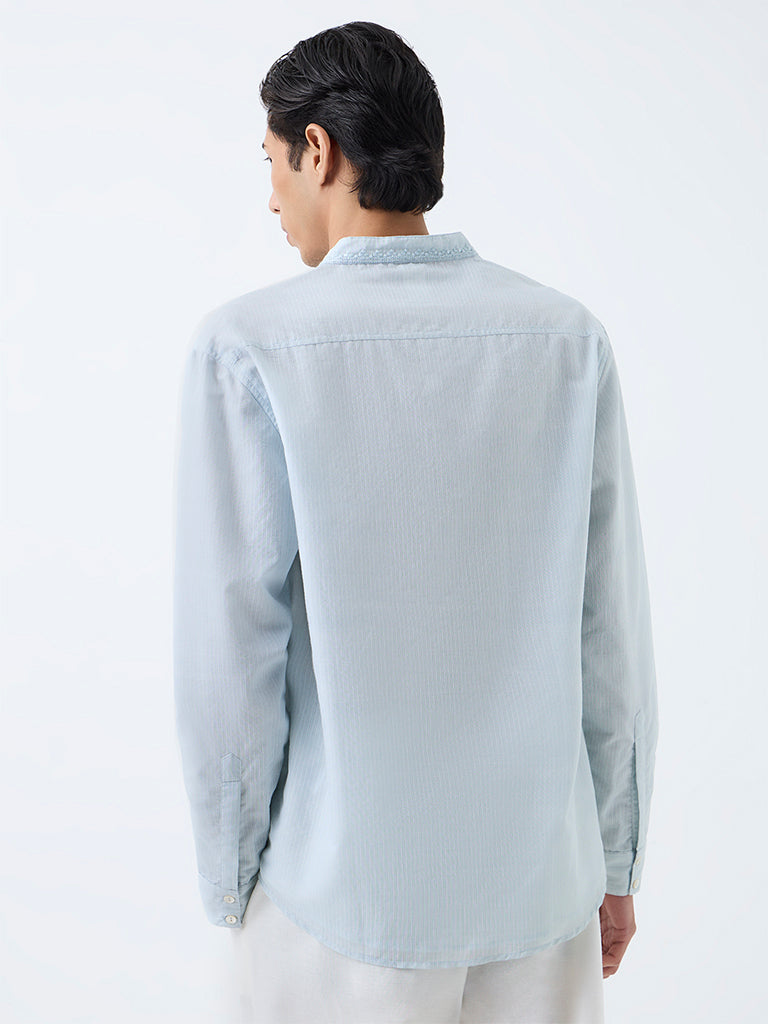 Kala by ETA Light Blue Floral Embroidered Relaxed-Fit Cotton-Blend Kurta
