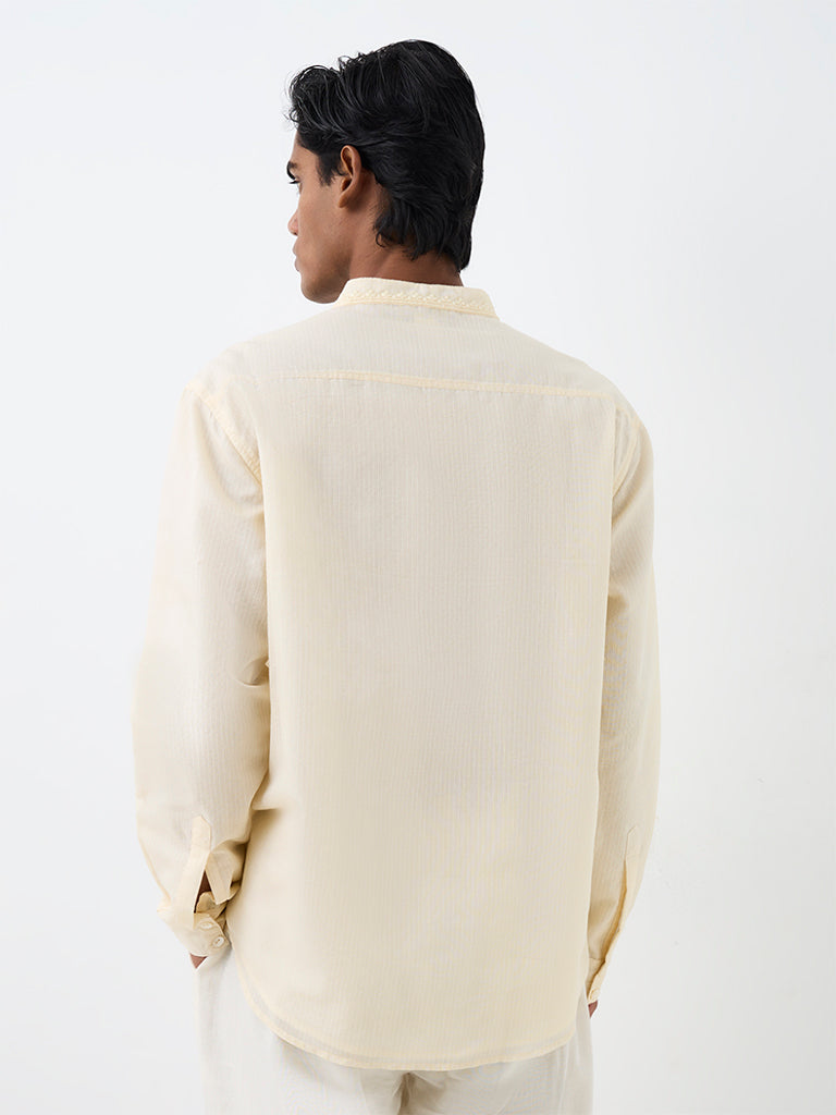 Kala by ETA Light Yellow Floral Embroidered Relaxed-Fit Cotton-Blend Short Kurta