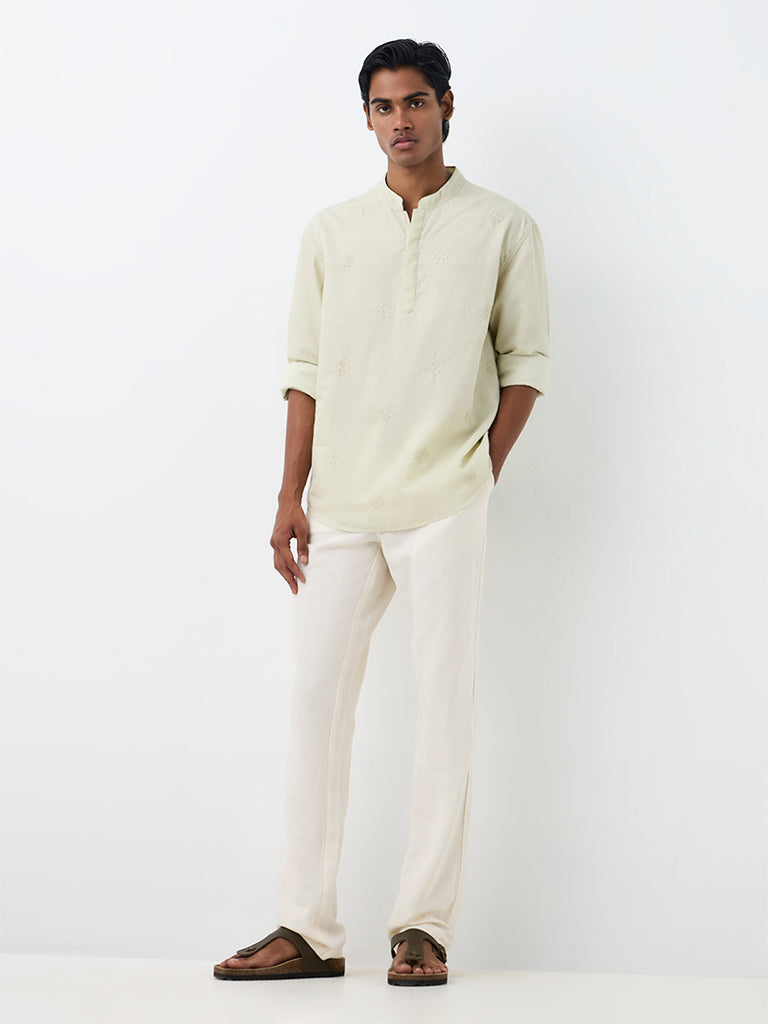 Kala by ETA Sage Floral Embroidered Relaxed-Fit Cotton-Blend Short Kurta