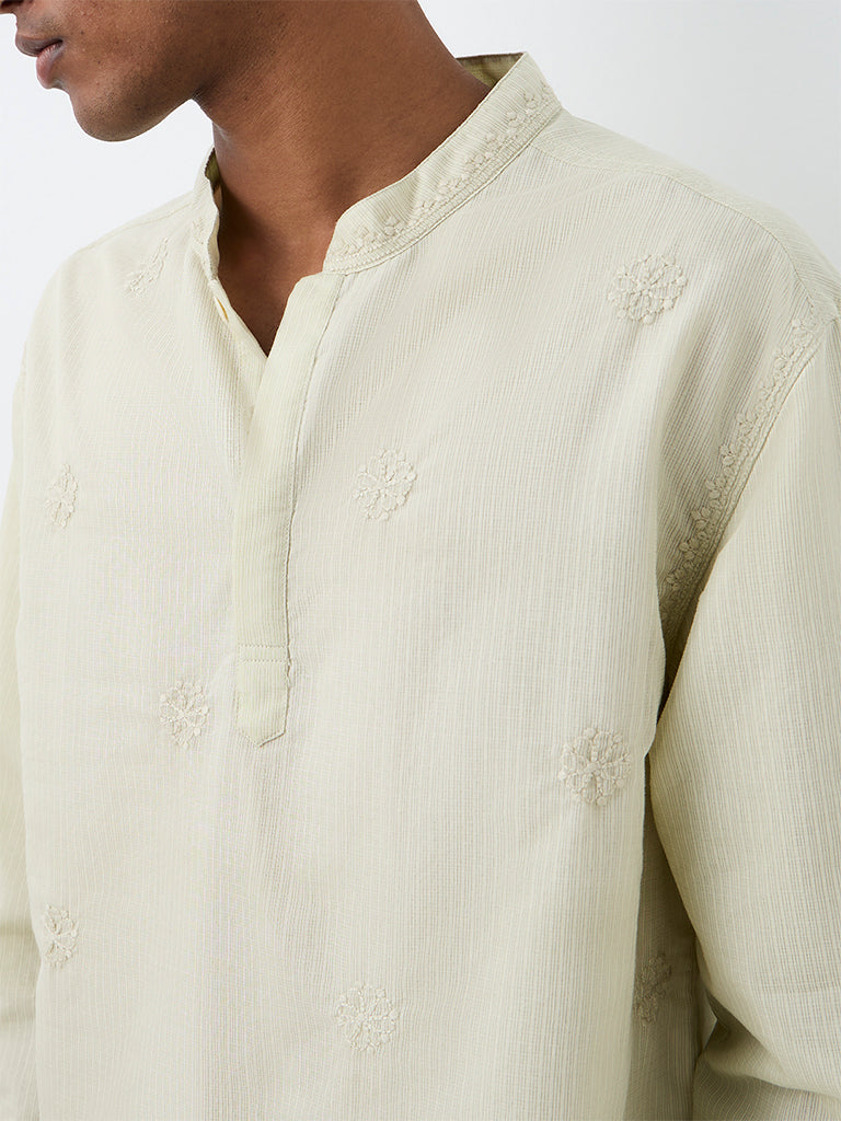 Kala by ETA Sage Floral Embroidered Relaxed-Fit Cotton-Blend Short Kurta