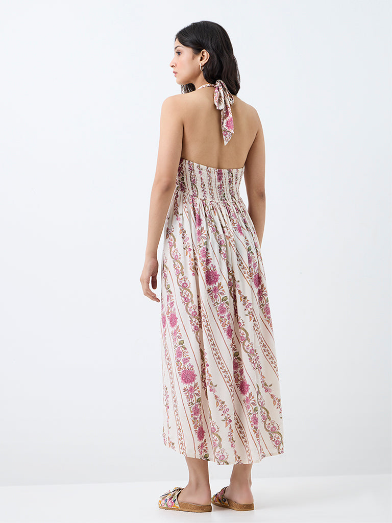 Bombay Paisley Off-White Floral Printed Empire-Line Dress