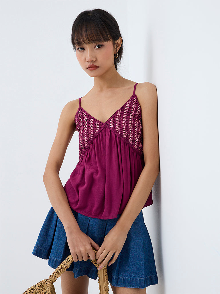 Bombay Paisley Magenta Crochet Embroidered Cotton Top