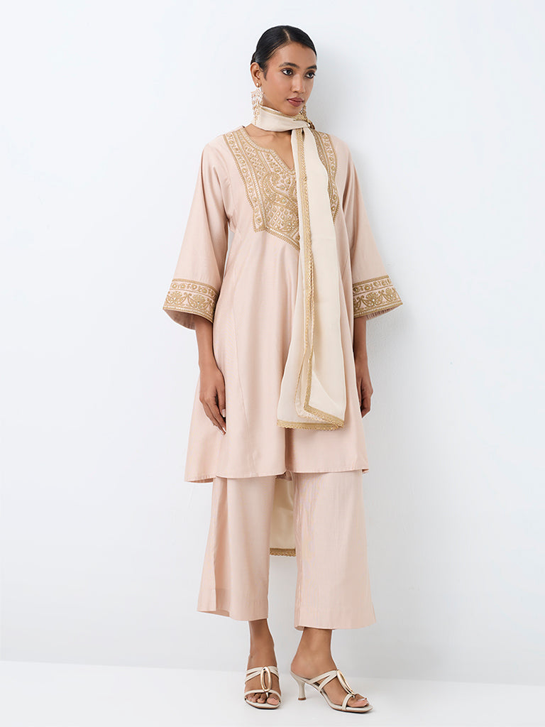Vark Dusty Pink Paisley Embroidered A-Line Ethnic Set
