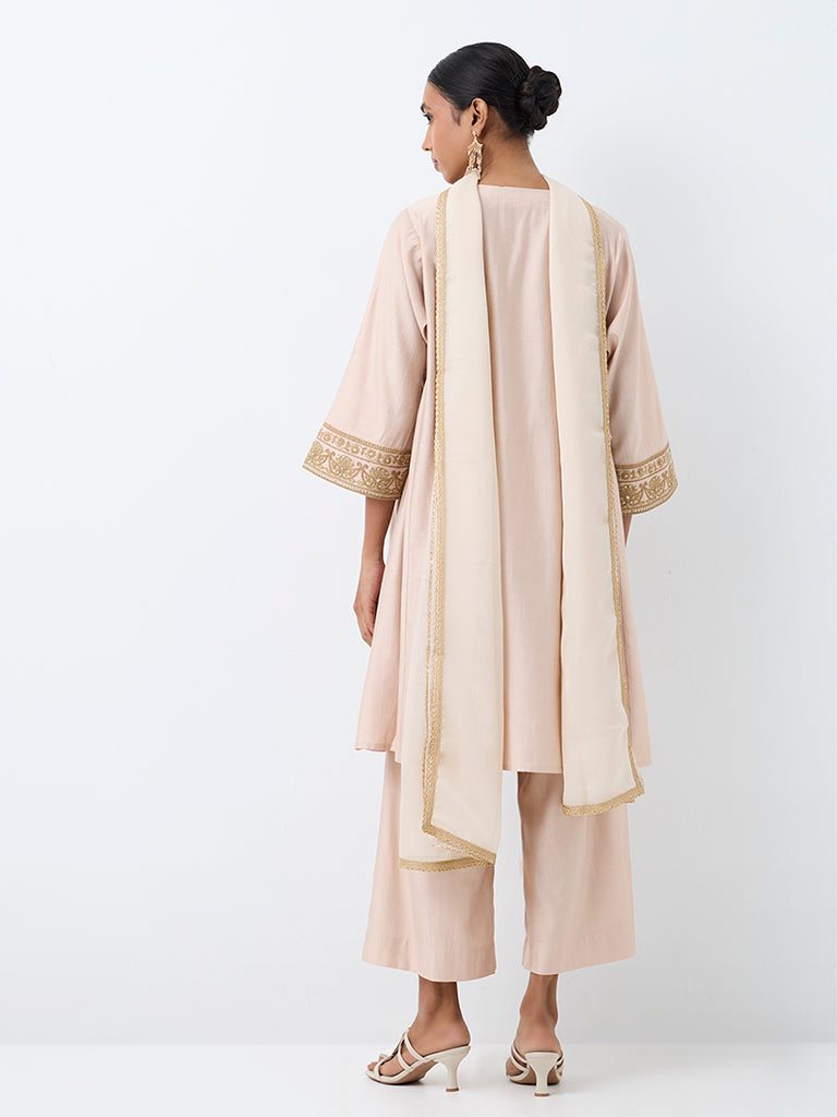 Vark Dusty Pink Paisley Embroidered A-Line Ethnic Set