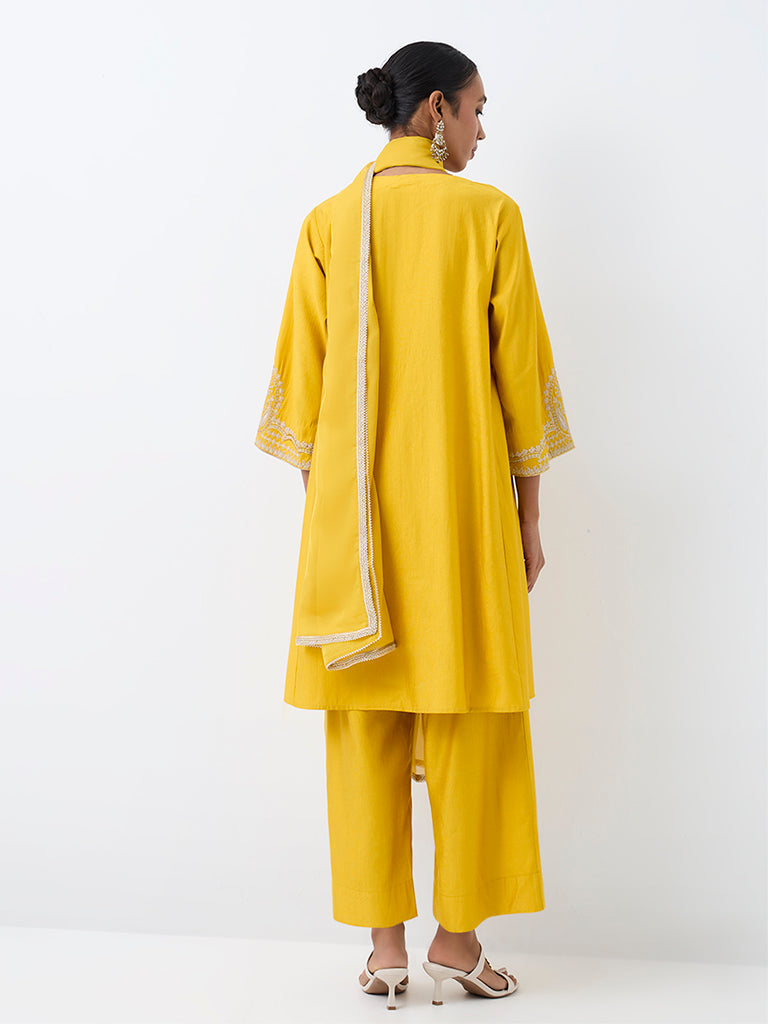 Vark Yellow Paisley Embroidered A-Line Ethnic Set