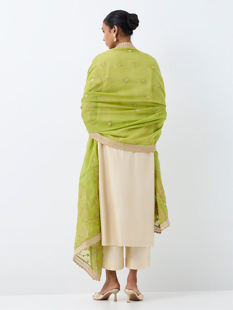 Vark Light Gold Zari-Embroidered Cotton-Blend A-Line Ethnic Set