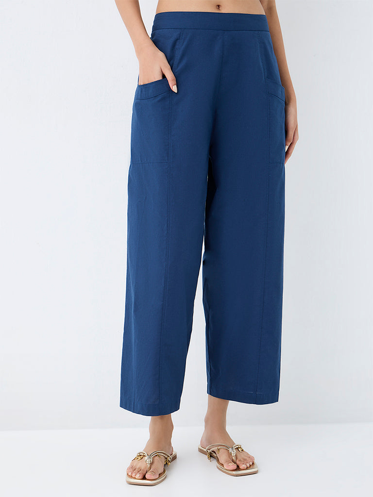Utsa Indigo Solid Cotton Pants
