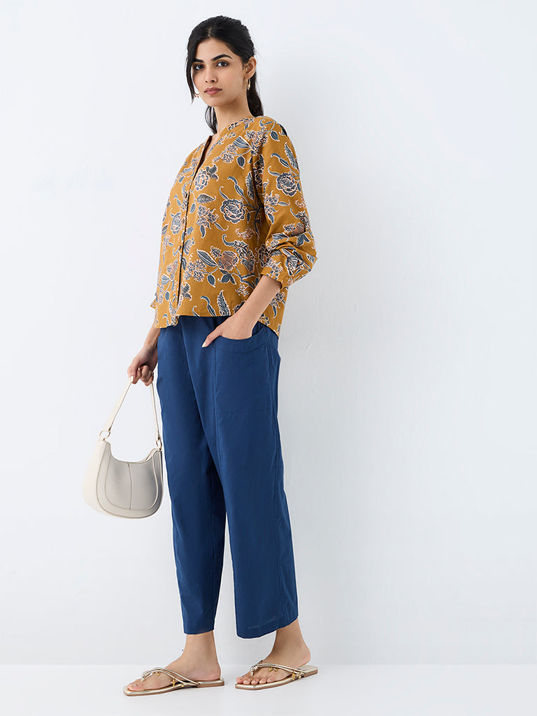 Utsa Indigo Solid Cotton Pants
