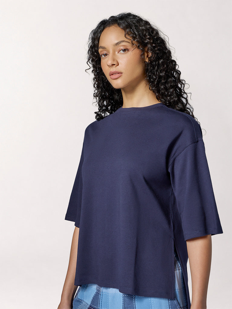 Wunderlove Navy Solid Cotton T-Shirt