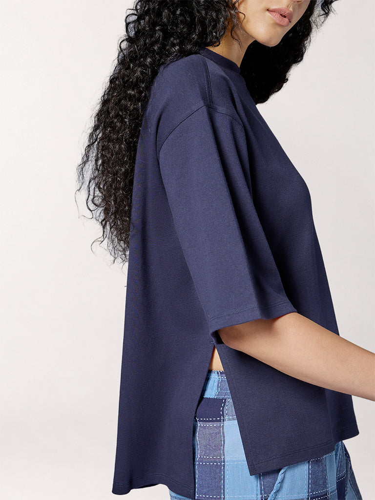 Wunderlove Navy Solid Cotton T-Shirt