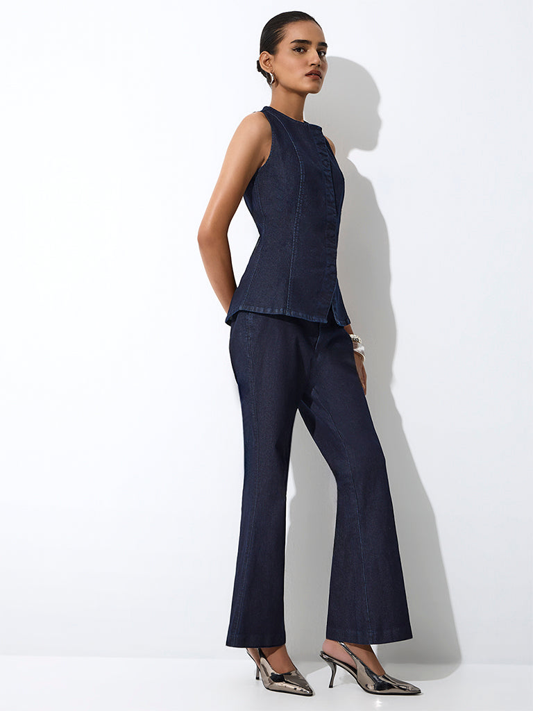 Wardrobe Navy High-Rise Flared Trousers