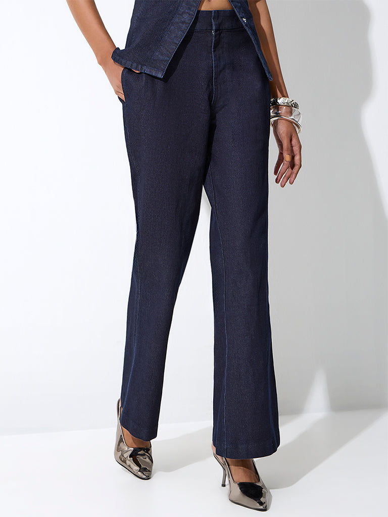 Wardrobe Navy High-Rise Flared Trousers