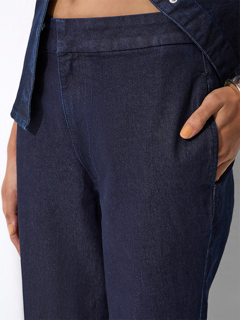 Wardrobe Navy High-Rise Flared Trousers