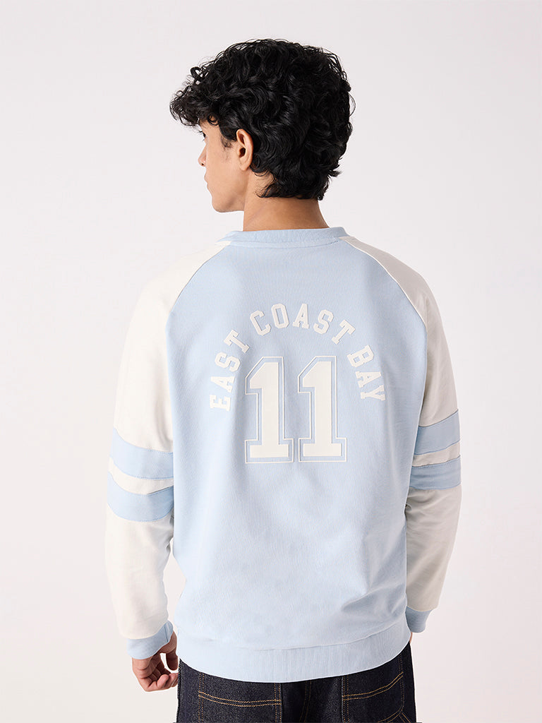 Boys Light Blue Colour-Blocked Cotton-Blend Sweatshirt