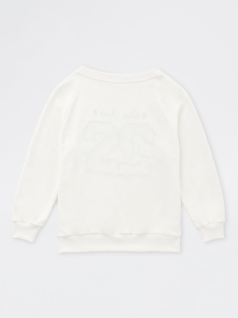 Girls Off-White Numerical Embroidered One-Shoulder Cotton Sweatshirt
